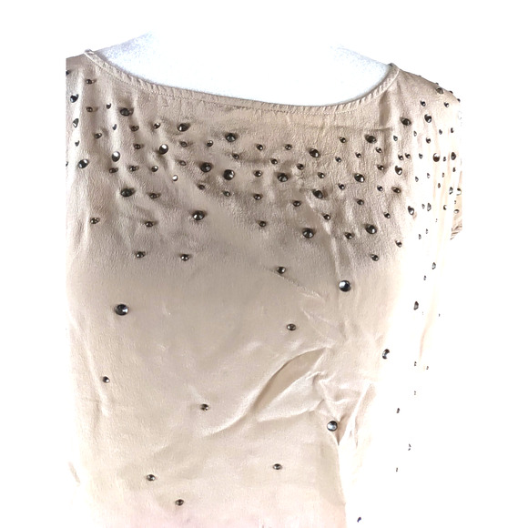 Talbots Women's Silk Skirt Sleeveless Tank Top Tan Beige Rhinestone Medium - Picture 2 of 7